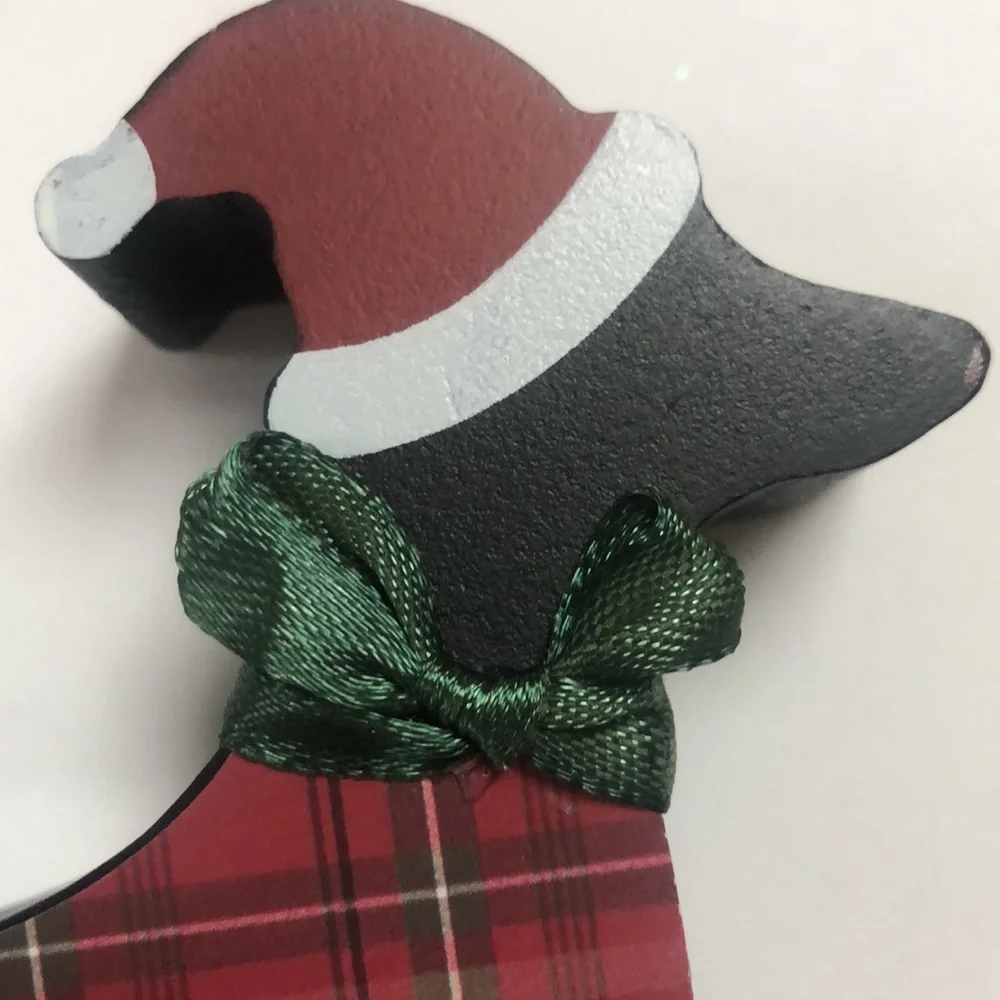 Wood Black Dachshund Dog Santa Hat Red Plaid Sweater Clip Photo Holder N…‎